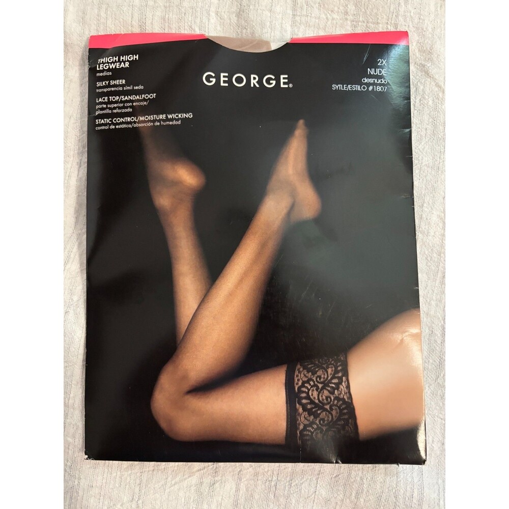 George Thigh High Legwear 2X Nude Silky Sheer Lace Top Sandalfoot USA